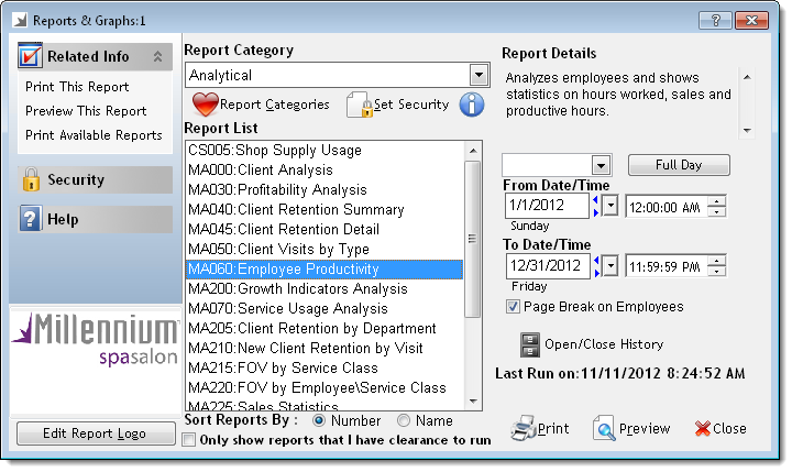 Reports & Graphs Window